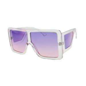 Wet But Not Wild Oversized Shield Square Sunglasses Clear Frame Purple/Pink Lens
